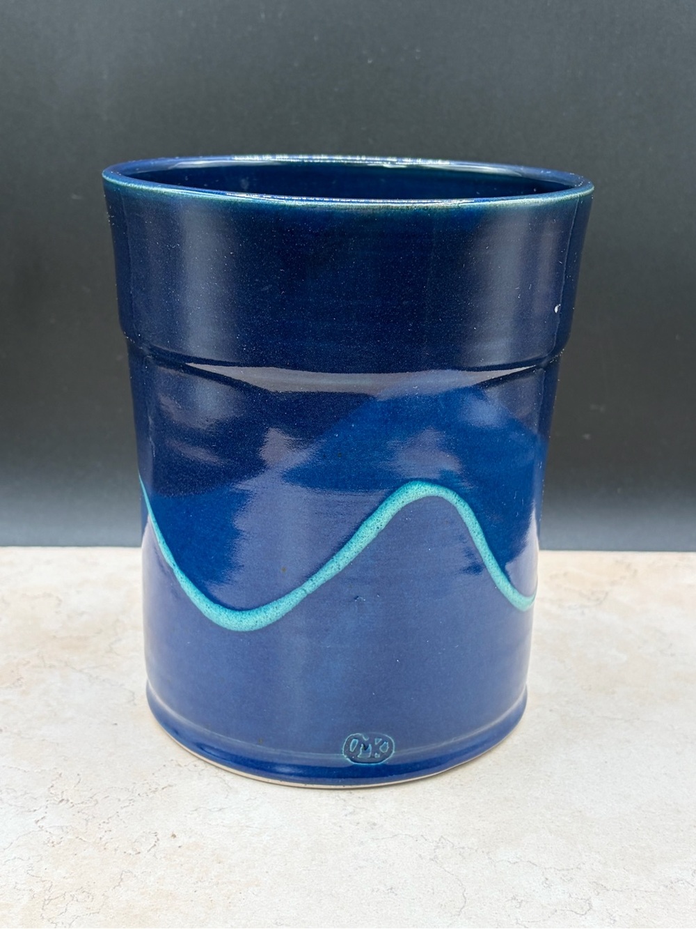 Vintage Mud Dabbers Pottery Utensil Holder Midnight Blue John Dobson 1990's USA